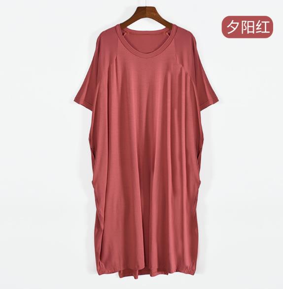 100 Kg wear night dress women short sleeve modal cotton nightshirt female loose long nightgowns women&#39;s home clothes with pocket