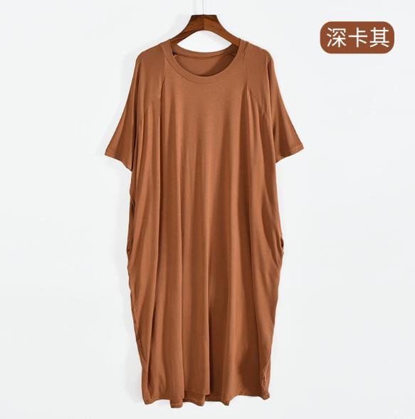 100 Kg wear night dress women short sleeve modal cotton nightshirt female loose long nightgowns women&#39;s home clothes with pocket