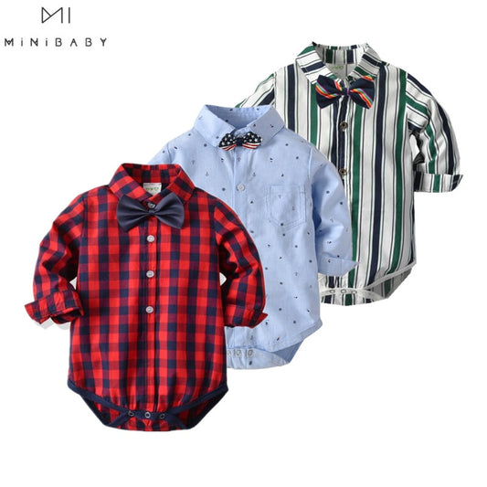 2023 Classic plaid bodysuit for baby wearing 1-2-3 birthday party gentleman baby store body boy costume funny tie baby clothes