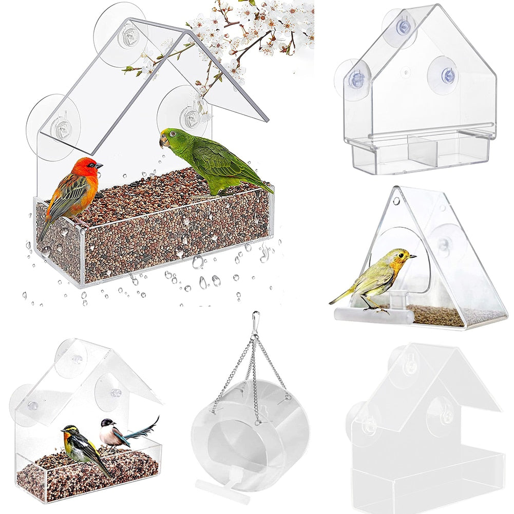 Window Bird Feeder House Shape Weather Proof Transparent Suction Cup Outdoor Birdfeeders Hanging Birdhouse For Outside Garden