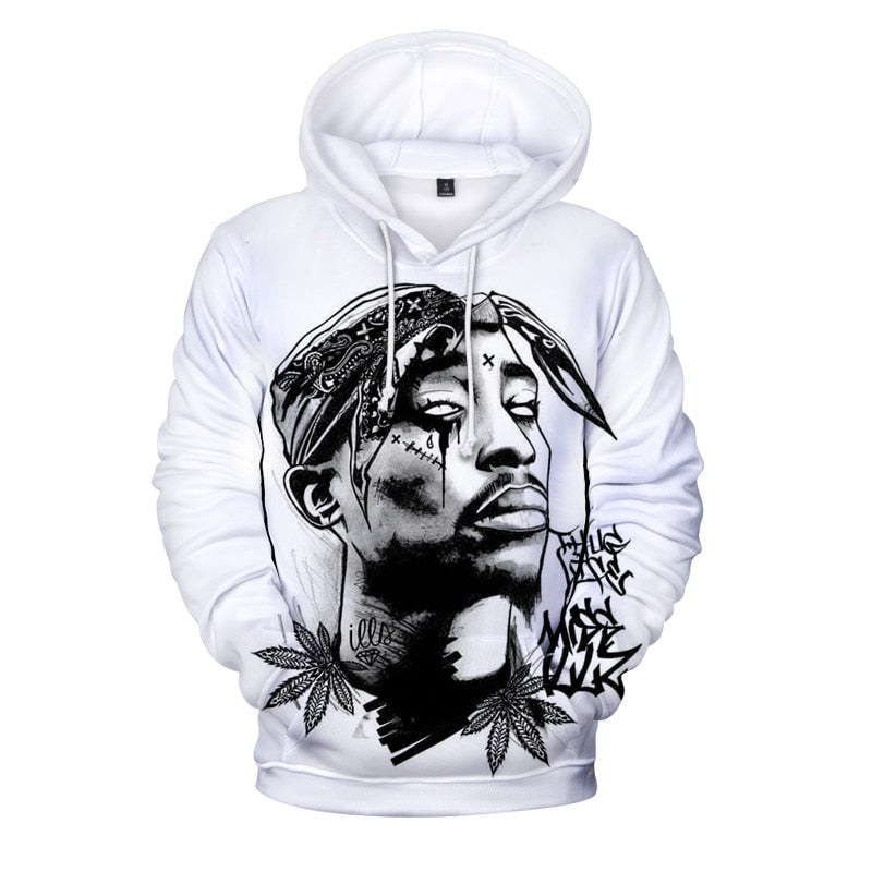 Hip Hop 2pac 3d Hoodie Sweatshirt Men Autumn Winter Pullovers Print Rapper Tupac Hoodies Long Sleeve Tops Black Hooded Hoodies