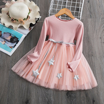 Flower Princess Dress For Girls Winter Long Sleeve Princess Party Tutu Christmas Costume Kids Children 2-7 Year Casual Clothes