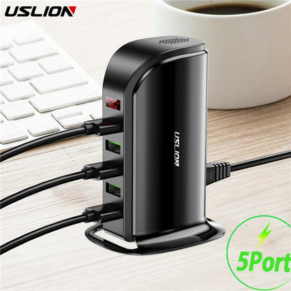 5 Port Multi USB Charger HUB LED Display USB Charging Station Dock Universal Mobile Phone Desktop Wall Home Chargers EU UK Plug