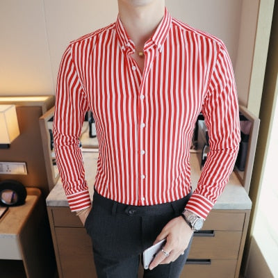 Cheap Business Men Shirt Brand Fashion 2023 Long Sleeve Shirt Men All Match Slim Fit Striped Shirts Men Formal Wear Blouse Homme