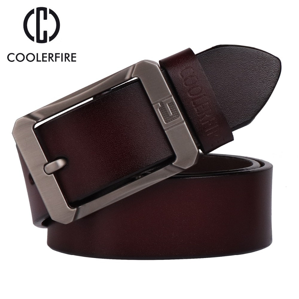 Coolerfire genuine leather belts for men brand male pin buckle jeans cowboy Mens Belt Luxury Designer High Quality Leather belt