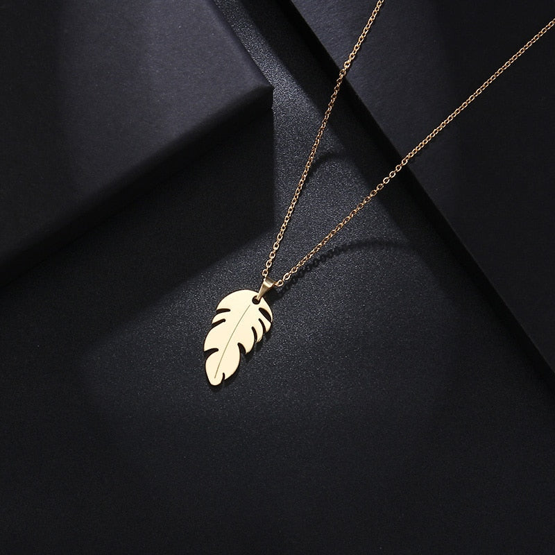 DOTIFI Stainless Steel Necklace For Women Man Lover&#39;s Feather Gold And Rose Gold Color Pendant Necklace Engagement Jewelry