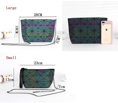 Aliwood Brands Luminous Geometric Women bags Chain Shoulder Bags Clutches Travel Cases Makeup Holographic Female Messenger Bags