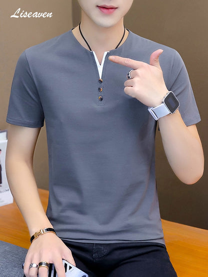 Liseaven Men Tee Shirt 2019 V Neck T-Shirt Short Sleeve T-Shirts Brand T Shirt Mens Clothing Tops &amp; Tees