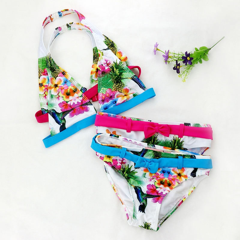 2020 New Summer Cuhk Girls Split Bikini Kids Cute Flower And Animal Pattern Swimwear Children Girl Floral Swimsuit Wholesale