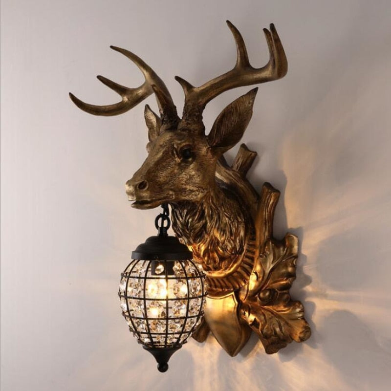 Nordic Crystal Wall Lamps Deer Head Lamp Bedroom Dining Room Bar Cafe Light Home Vintage Decoration Wall Light Free Shipping