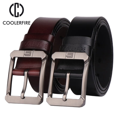 Coolerfire genuine leather belts for men brand male pin buckle jeans cowboy Mens Belt Luxury Designer High Quality Leather belt