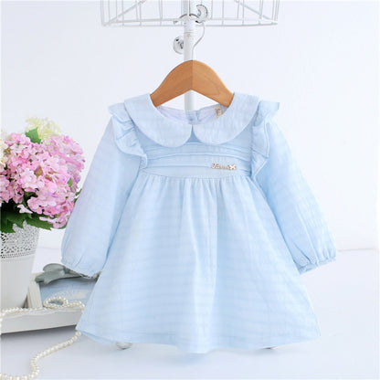 Spring A-line Peter Pan Collar Kids Baby Princess Dress Newborn Infant Baby Girls Party Dresses Baby Clothes 0-2T 2 Color