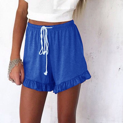 Fashion Ruffle Hem Belted Women Shorts Casual Loose Solid Shorts Cotton Linen Short Pants Women High Waist Summer