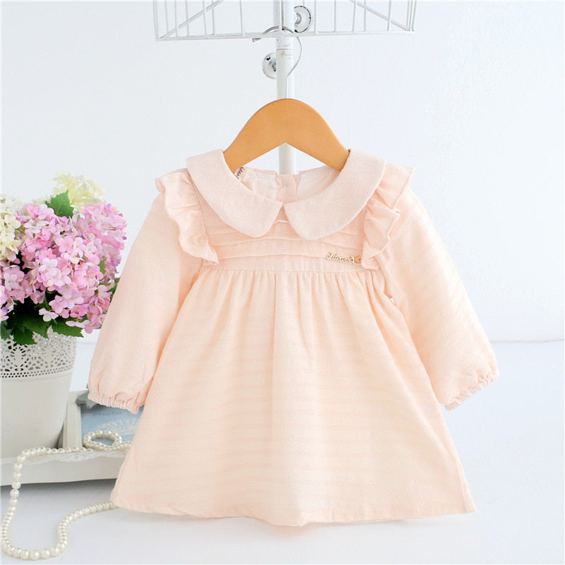 Spring A-line Peter Pan Collar Kids Baby Princess Dress Newborn Infant Baby Girls Party Dresses Baby Clothes 0-2T 2 Color