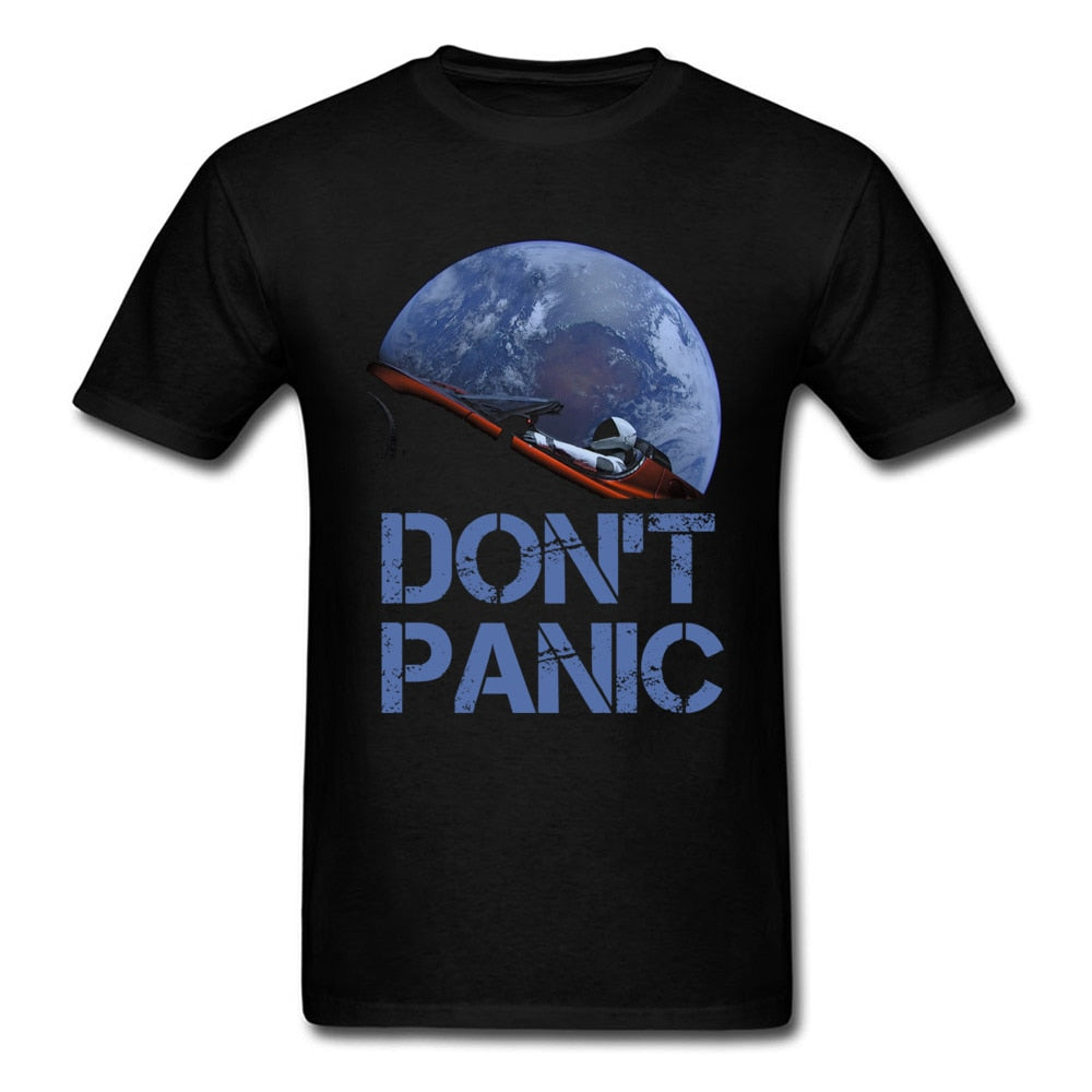 Novelty Occupy Earth SpaceX Starman T Shirt Man 100% Cotton Elon Musk Space X T-Shirt Summer Camiseta Mens Tshirt Don&#39;t Panic