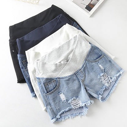 Pregnant Women&#39;s Shorts Summer Wear Low-Waisted Denim Shorts Summer Wear New Spring Loose Pants for Pregnant Clothes