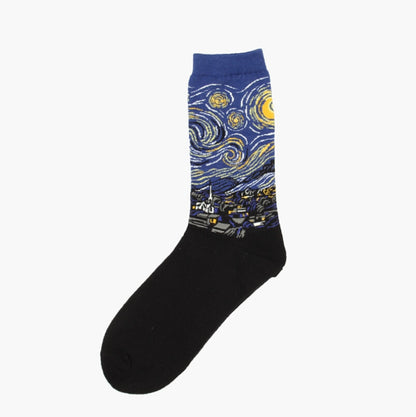 Hot Dropshipping Autumn winter Retro Women New Art Van Gogh Mural World Famous Oil Painting Series Men Socks Funny Socks