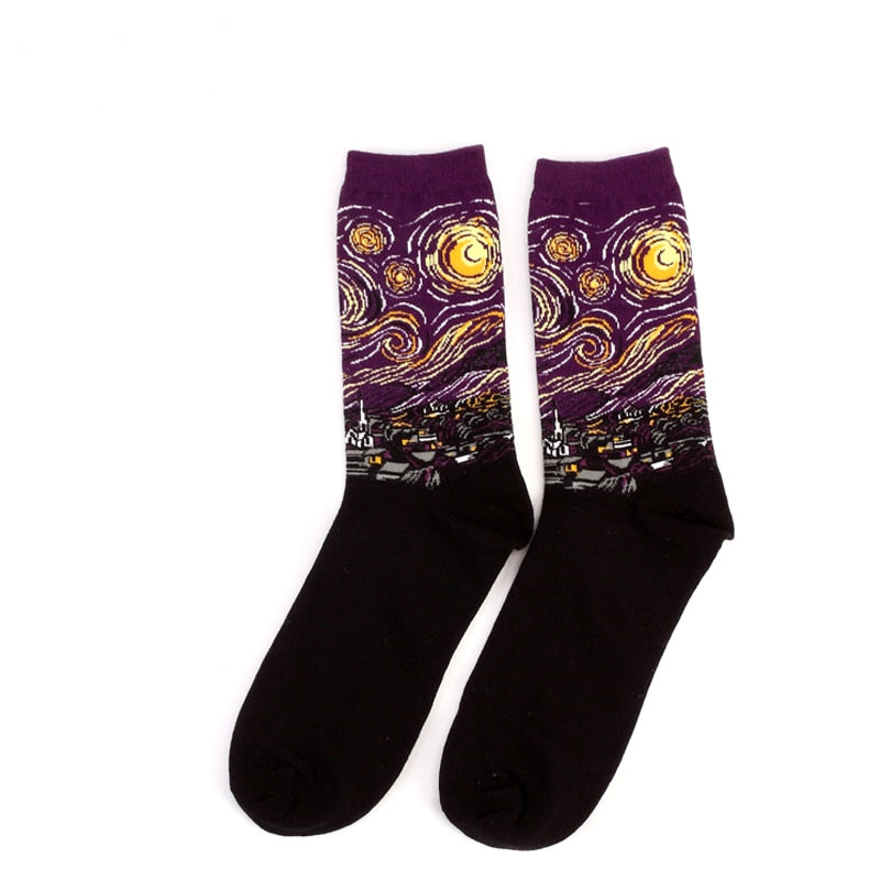 Hot Dropshipping Autumn winter Retro Women New Art Van Gogh Mural World Famous Oil Painting Series Men Socks Funny Socks