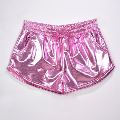 Women Shiny Metallic Hot Shorts Holographic Wet Look Casual Solid Elastic Drawstring Festival Rave Booty Shorts 2022 Summer New