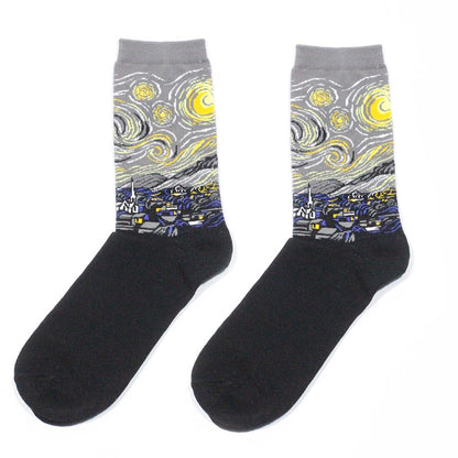 Hot Dropshipping Autumn winter Retro Women New Art Van Gogh Mural World Famous Oil Painting Series Men Socks Funny Socks