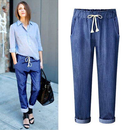 Harem Jeans Pants Womens High Waist Loose Straight Nine Pants Womens Comfortable Casual OL Pants 7900