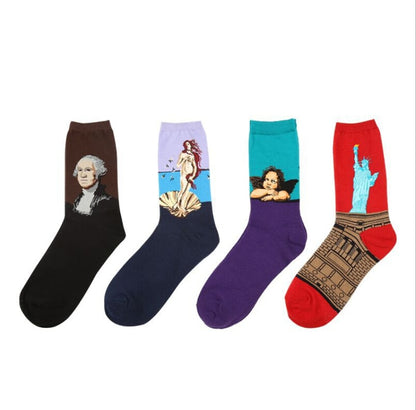 Hot Dropshipping Autumn winter Retro Women New Art Van Gogh Mural World Famous Oil Painting Series Men Socks Funny Socks