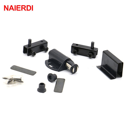 NAIERDI Black Door Stopper Magnetic Cabinet Catches Brackets Glass Clamps Door Closer For Kitchen Cupboard Furniture Hardw