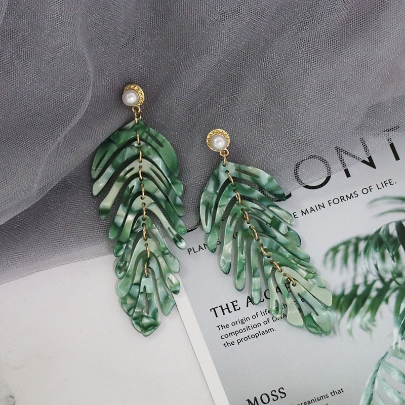 JURAN New Long Dangle Resin Green Leaves Earrings Party Jewelry Accessories Handmade Fashion Acrylic Earrings for Women 2023