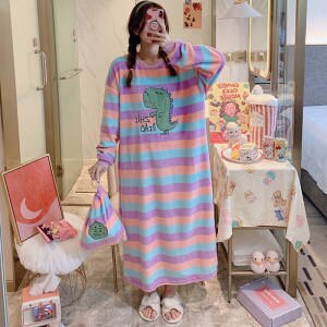 Robe Femme Night Wear Women Velvet Cute Cartoon Print Long Comfort Nightgown Loose Plus Size Winter Clothes Sleepwear Women
