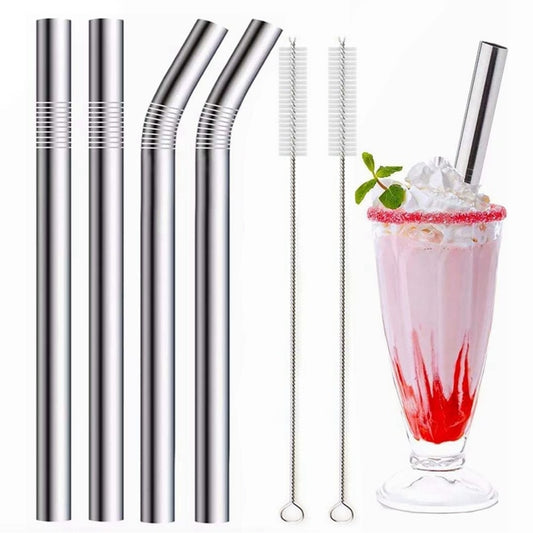 4Pcs Colorful 12mm Reusable Metal Boba Straws with 2 Brush 304 Stainless Steel Straws Set Bar Drinking Bent Straw for Bubble Tea