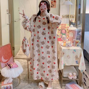 Robe Femme Night Wear Women Velvet Cute Cartoon Print Long Comfort Nightgown Loose Plus Size Winter Clothes Sleepwear Women