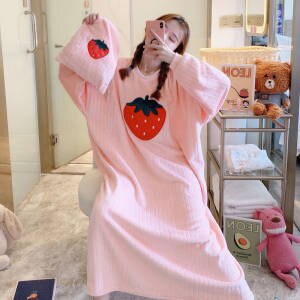 Robe Femme Night Wear Women Velvet Cute Cartoon Print Long Comfort Nightgown Loose Plus Size Winter Clothes Sleepwear Women