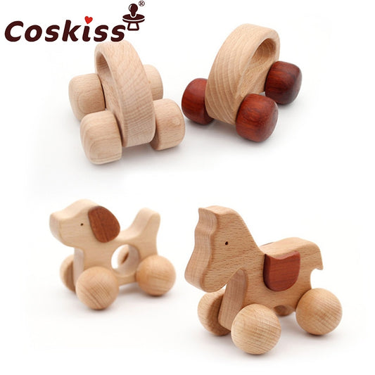 Organic Baby Teething Product Beech Wooden Rattle Car Teether DIY Wood Teether Pendent Eco-Friendly Safe Baby Teething Chew Toys