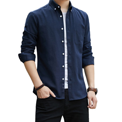 Spring Men's Slim Solid Shirts Oxford Long Sleeve Full Button Casual Thin Shirts Turn Down Collar Comfy Clothing Oversized 5XL