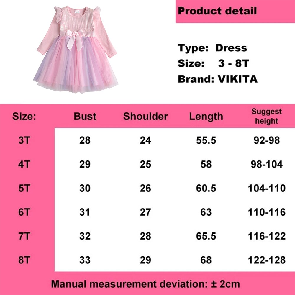 VIKITA Girls Dress New Autumn Mesh Girls Clothes Kids Bow Princess Dress Children Cute Sweet Casual Dresses Baby Girls Dresses