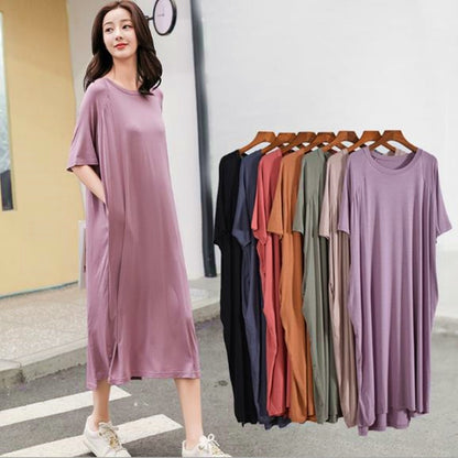 100 Kg wear night dress women short sleeve modal cotton nightshirt female loose long nightgowns women&#39;s home clothes with pocket