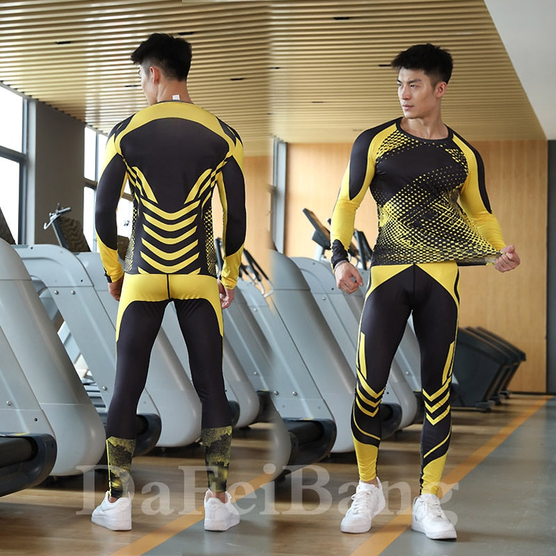 3 Pcs Set Men&#39;s Workout Sports Suit Gym Fitness Compression Clothes Running Jogging Sport Wear Exercise Rashguard Men