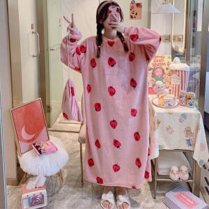 Robe Femme Night Wear Women Velvet Cute Cartoon Print Long Comfort Nightgown Loose Plus Size Winter Clothes Sleepwear Women