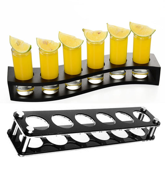 Wooden/Acrylic Shot Glass Holder Display Rack Bar Wine Drinks Cup Storage Carrier Flight Tasting Serving Tray Single Row 6 Holes