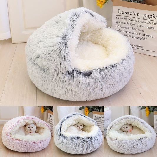 Super Soft Cat Bed House Warm Winter Cat Puppy Sleeping Beds Nest Long Plush Kitten Round Sofa Small Dogs Cat Kennel Anti Slip