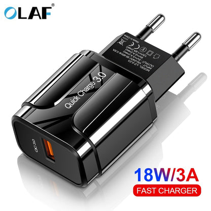 OLAF 18W Quick Charge 3.0 USB Charger EU US 5V 3A Fast Charging Adapter Mobile Phone Charger For iphone Huawei Samsung Xiaomi LG