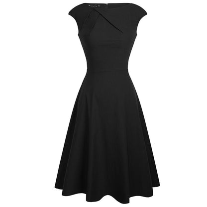 Women Elegant Summer Ruched Cap Sleeve Casual Wear To Work Office Party Fitted Skater A-Line Swing Dress EA067