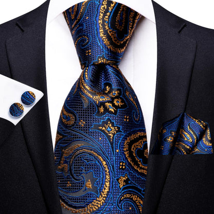 Hi-Tie Peacock Blue Novelty Design Silk Wedding Tie For Men Hanky Cufflinks Gift Mens Necktie Set Business Party Dropshipping