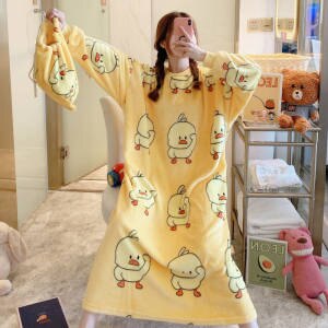 Robe Femme Night Wear Women Velvet Cute Cartoon Print Long Comfort Nightgown Loose Plus Size Winter Clothes Sleepwear Women