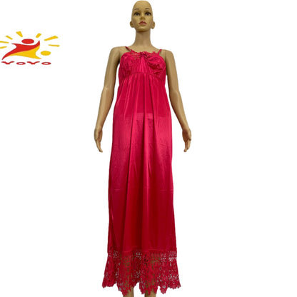 Hot Sale Women Long Satin Sexy Lace Nightwear Silk Sleepwear Condole Belt Skirt Night Wear Dress Gown HB119