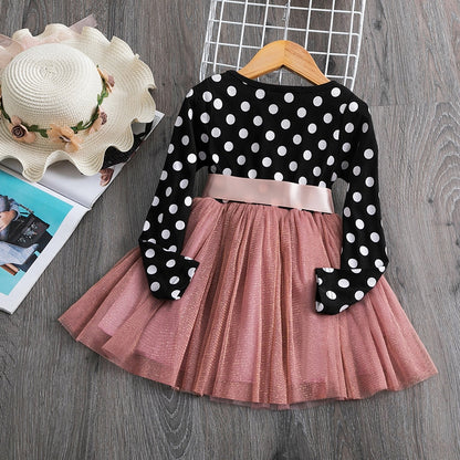 Flower Princess Dress For Girls Winter Long Sleeve Princess Party Tutu Christmas Costume Kids Children 2-7 Year Casual Clothes