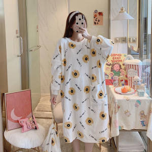 Robe Femme Night Wear Women Velvet Cute Cartoon Print Long Comfort Nightgown Loose Plus Size Winter Clothes Sleepwear Women