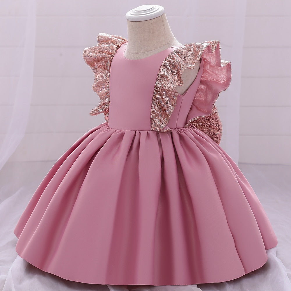 Princess Kids Baby Dress Sequin Bow Baby Girl Dress 1st Birthday Party Wedding Dress Baptism Dress For Girl Summer Dresses