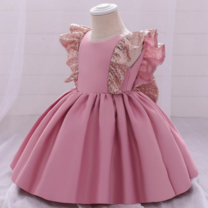Princess Kids Baby Dress Sequin Bow Baby Girl Dress 1st Birthday Party Wedding Dress Baptism Dress For Girl Summer Dresses