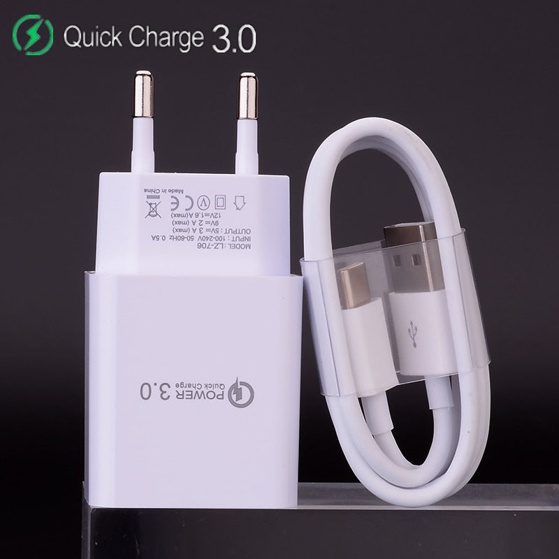 18W QC 3.0 USB Charger Quick Charge 3.0 Fast Charging Mobile Phone Charger Cable for Samsung Xiaomi huawei LG SONY Wall Adapter